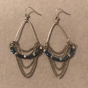 NEVER WORN Silver and Blue Dangly Earrings